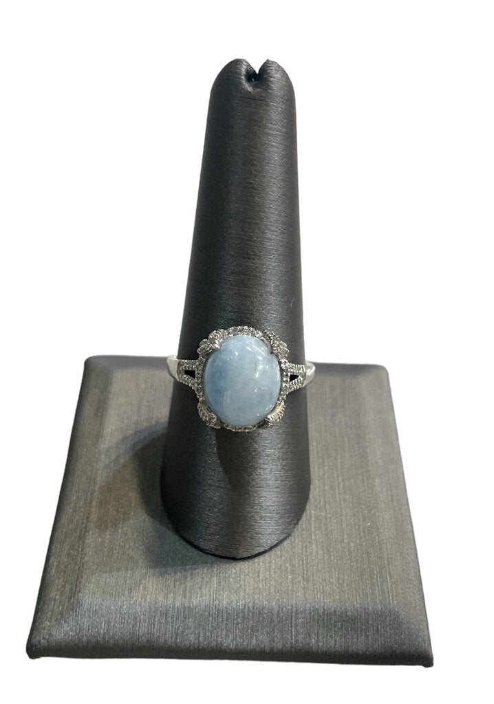 Ss Blue Cab Opal Ring