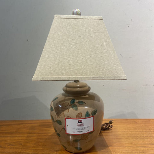 Brown Table Lamp W/ Floral Shade (LC)