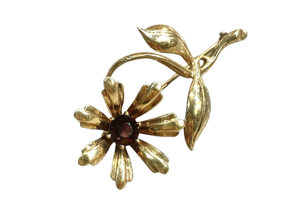 14kt Yg Flower Garnet Pin