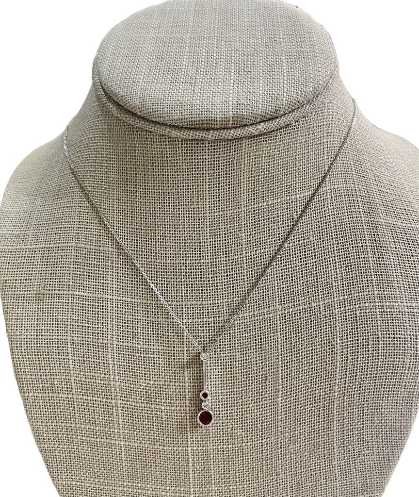 14KT WG RUBY& DIA STICK PENDANT ON 18" CHAIN