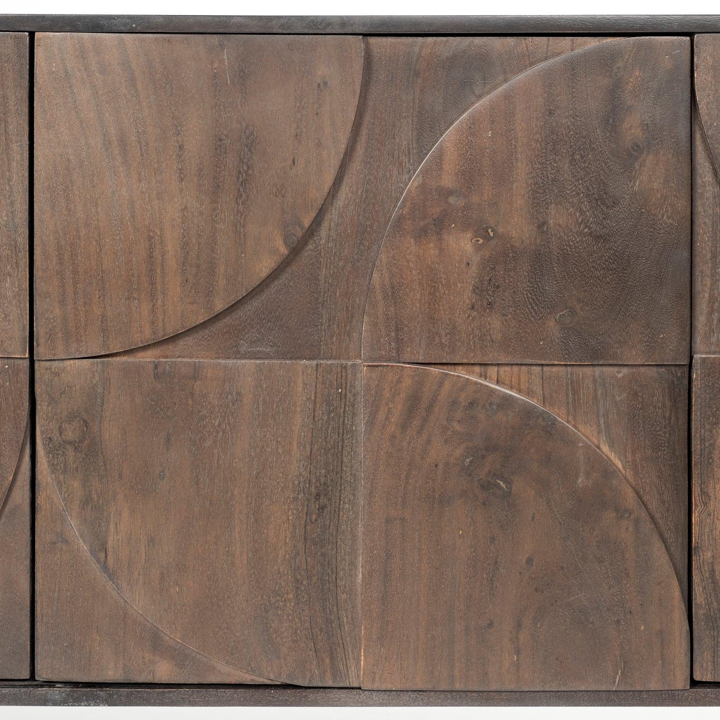 Xanti 70x18 Brown Solid Wood Frame Gold Metal Legs 4 Door Cabinet Sideboard