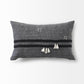 Sibyl 13L x 21W Black Fabric Striped and White Fringed Decorative Pillow Cover