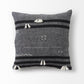 Sibyl 18L x 18W Black Fabric Striped and White Fringed Decorative Pillow Cover