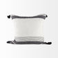 Kimia 20L x 20W White and Black Fabric Herringbone and Fringed Decorative Pillow Cover