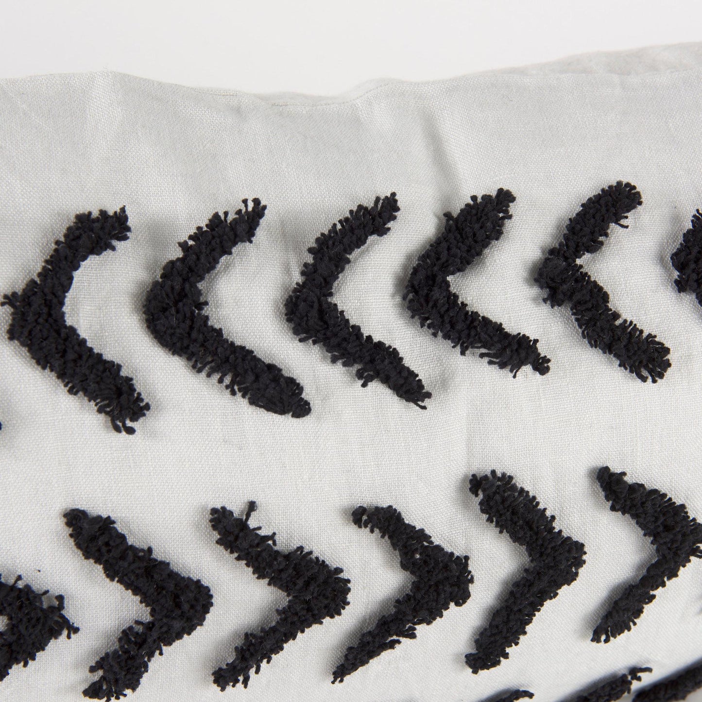 Kimia 14L x 26W White and Black Fabric Herringbone and Fringed Decorative Pillow Cover