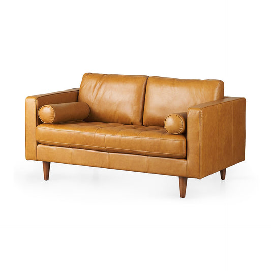 Svend 65.0L x 38.0W x 34.0H Tan Leather Love Seat Sofa