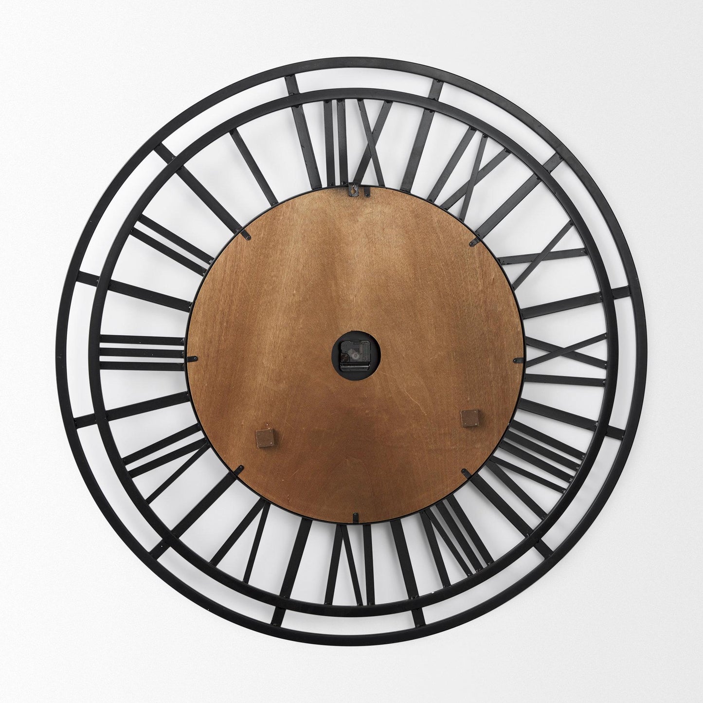 Lewiston 42.1L x 2.6W x 42.1H Black Iron W/Wood Round Wall Clock