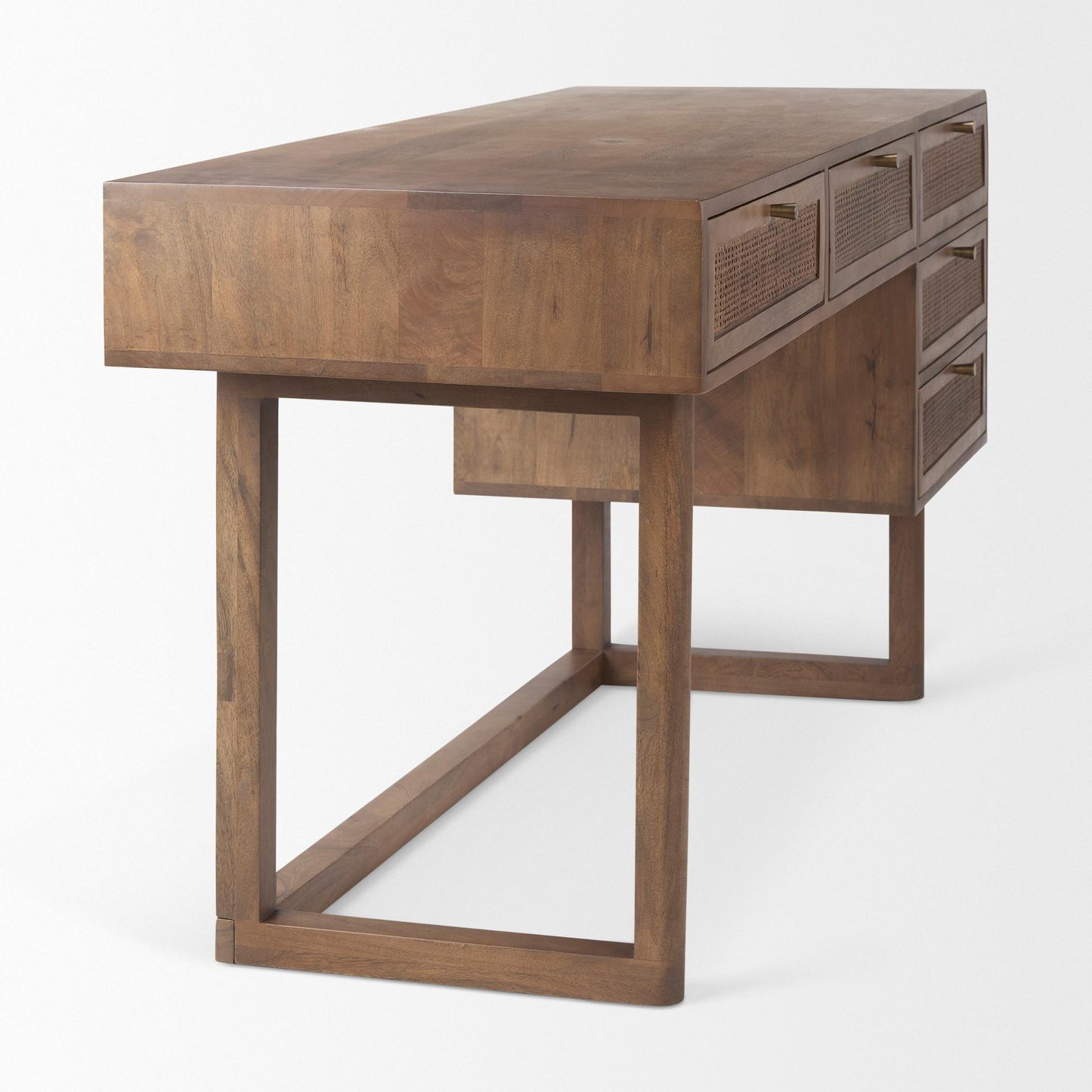 Grier 62.0L x 22.0W x 30.0H Medium Brown Solid Wood W/Cane Office Desk