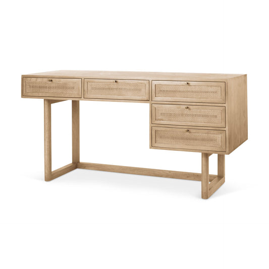 Grier 62.0L x 22.0W x 30.0H Light Brown Solid Wood W/Cane Office Desk