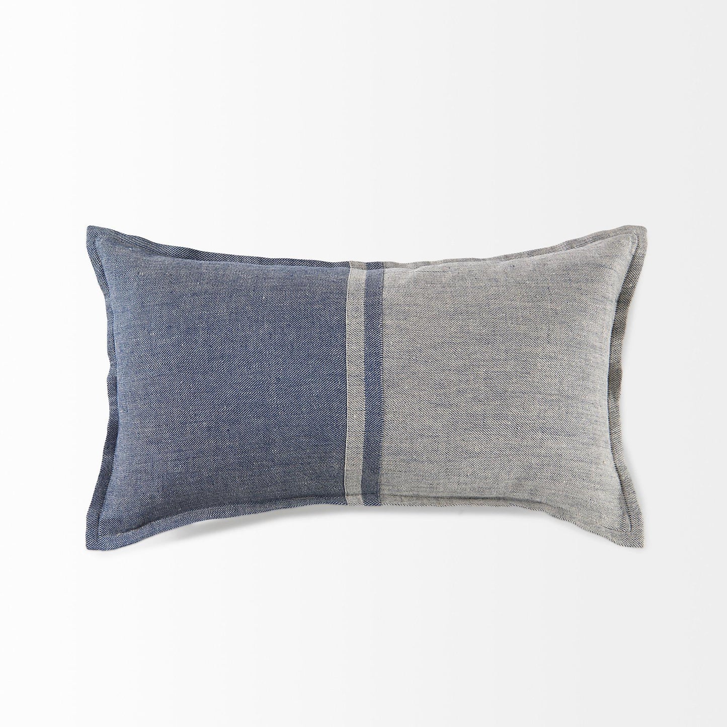 Aubrielle 14L x 26W Gray and Blue Fabric Color Blocked Decorative Pillow Cover