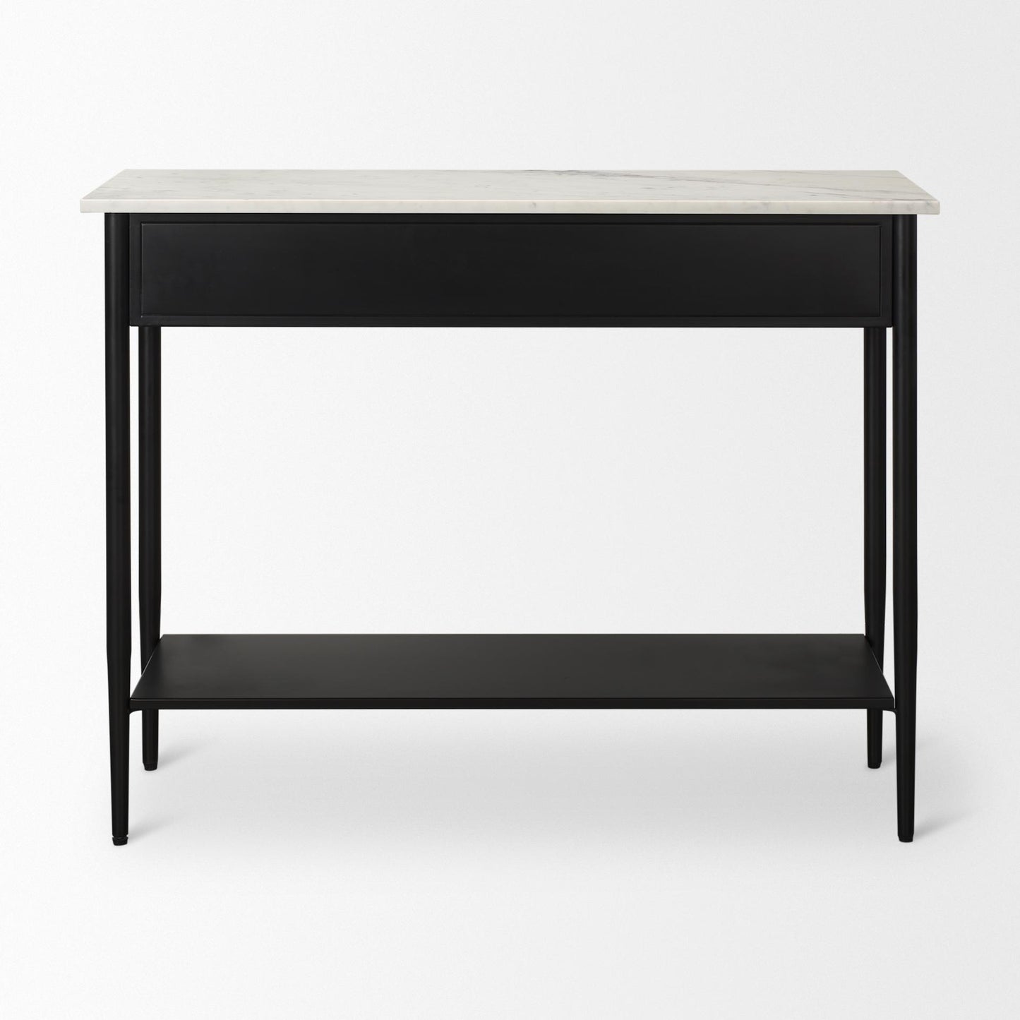 Amika White Marble Top Black Metal Base Console Table