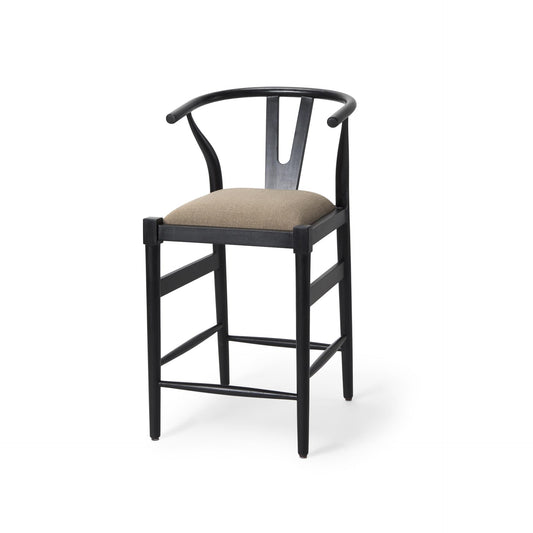 Trixie Black Wood Frame w/ Gray Upholstered Seat Counter Stool