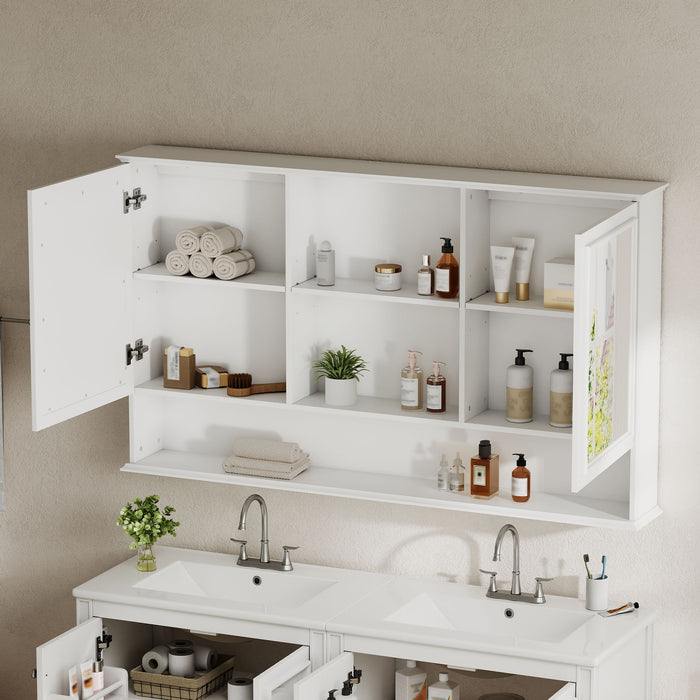 Wall Mounted Bathroom Medicine Cabinet With Double Mirrored Doors