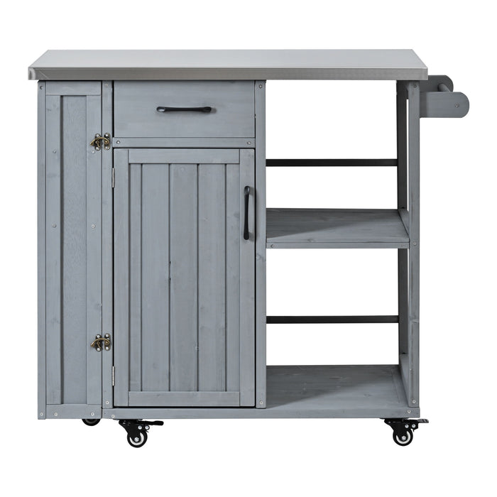 Outdoor Kitchen Island Prep Station With Lockable Wheels, Ample Storage, Towel & Spice Racks