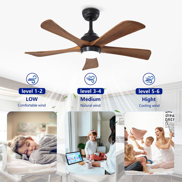 5 Blades Ceiling Fan With Lights Remote Control - Matte Black