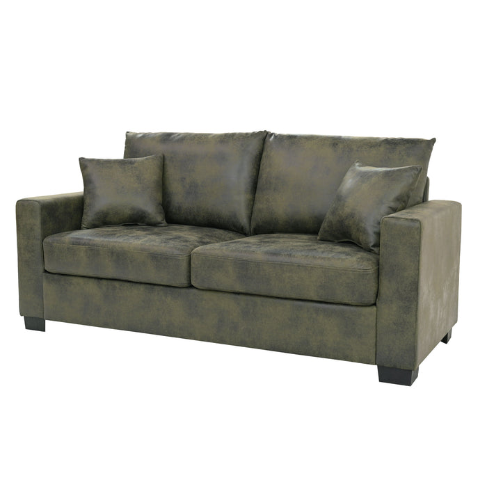 2 Seater Sofa, 2 Throw Pillows For Living Room - Olive Green