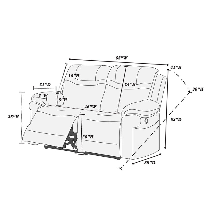 1 Piece Power Reclining Loveseat With USB Port, Fully Upholstered Pillow Arms And Headrest - Brown