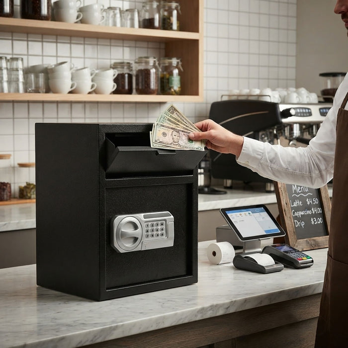 Safe With Drop Slot For Cash Deposits, Multi Scene Safe For Office - Black