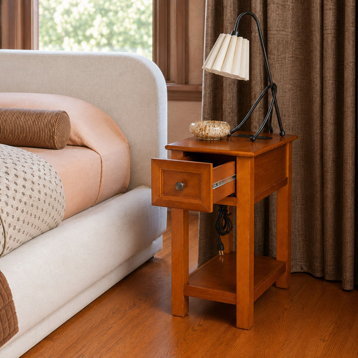 End Table With Drawer And Shelf For Living Room - Walnut