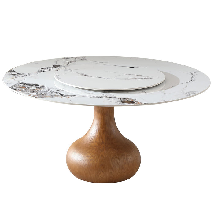 Dining Table, Round With Lazy Susan For Dining Room - Walnut / White
