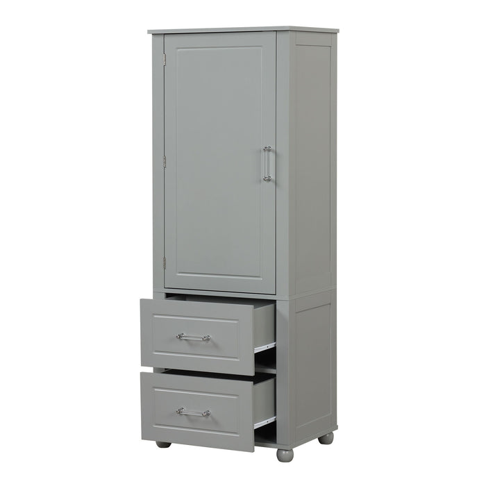 Tall Freestanding Bathroom Storage Cabinet With 2 Drawers And Adjustable Shelf
