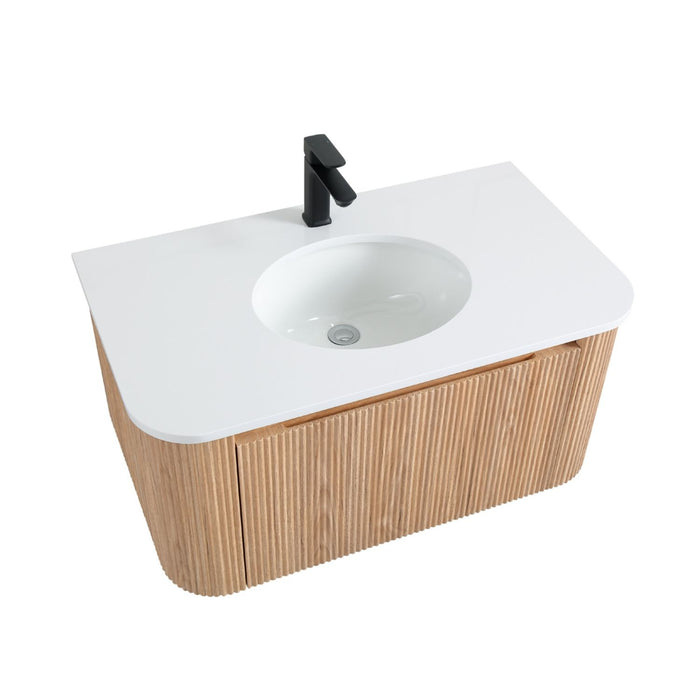 Arcora - Wall Mounted Bathroom Vanity With Curved Design - Natural Wood