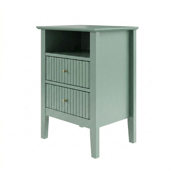 Fluted Nightstand With 2 Drawers