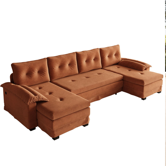 U-Shaped Sleeper Sofa With Pull Out Bed, Removable Armrests & USB Ports For Living Room