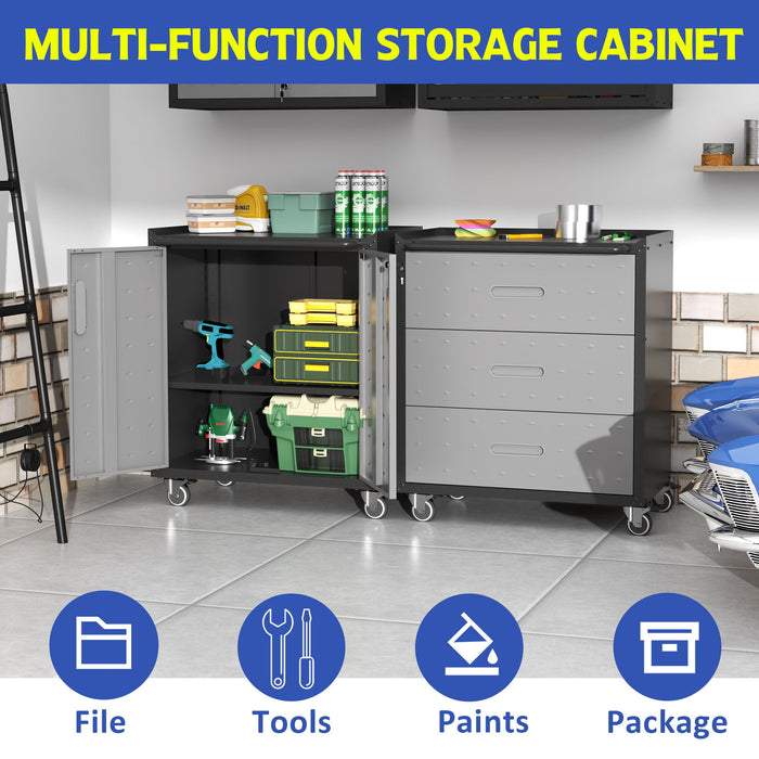 Heavy Duty Metal Garage Storage Cabinet With Wheels Sturdy Tool Organizer