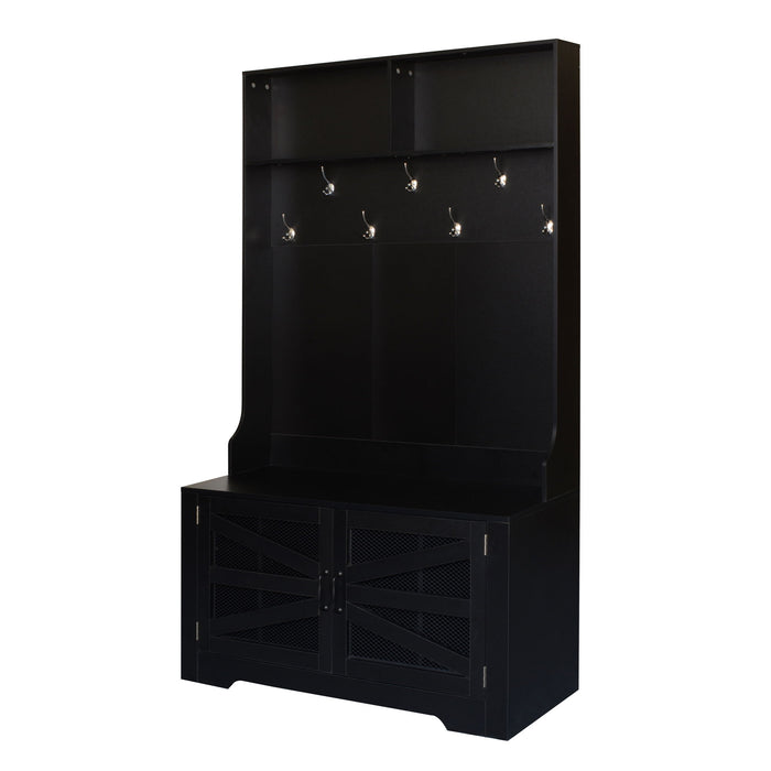 Entryway Bench With Coat Rack, 3 In 1 Design And Adjustable Shelves