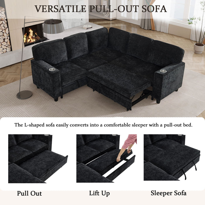 L-Shaped Sofa With Pull Out Sofa Bed With USB