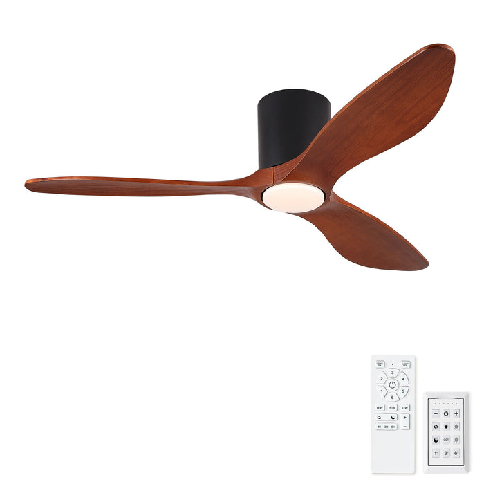 Low Profile Flush Mount Ceiling Fan With Light And Reversible Quiet Motor - Matte Black