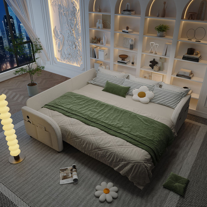 L-Shaped Couch With Pull-Out Bed, Oversize Convertible Sleeper Sofa With Side Pocket & USB Port