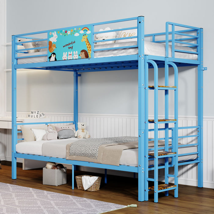 Bunk Bed, Convertible To 2 Separate Twin Size Beds With Full Length Guardrail & Ladder, No Box Spring Needed - Blue