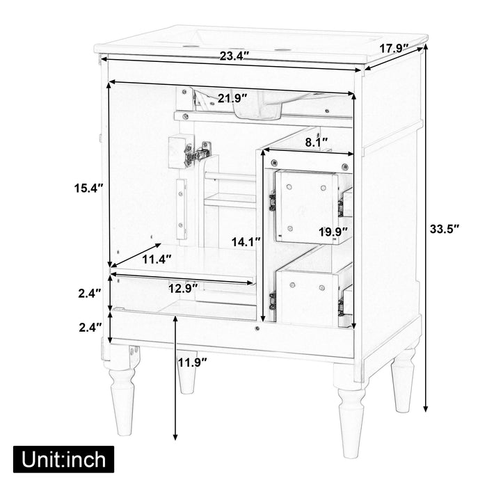 Freestanding Bathroom Vanity With Sink, Adjustable Shelf & Flip Drawer