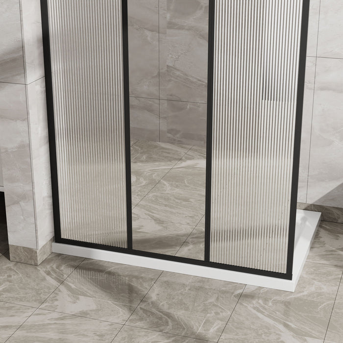 Shower Door With Center Mirror And Fluted Panels