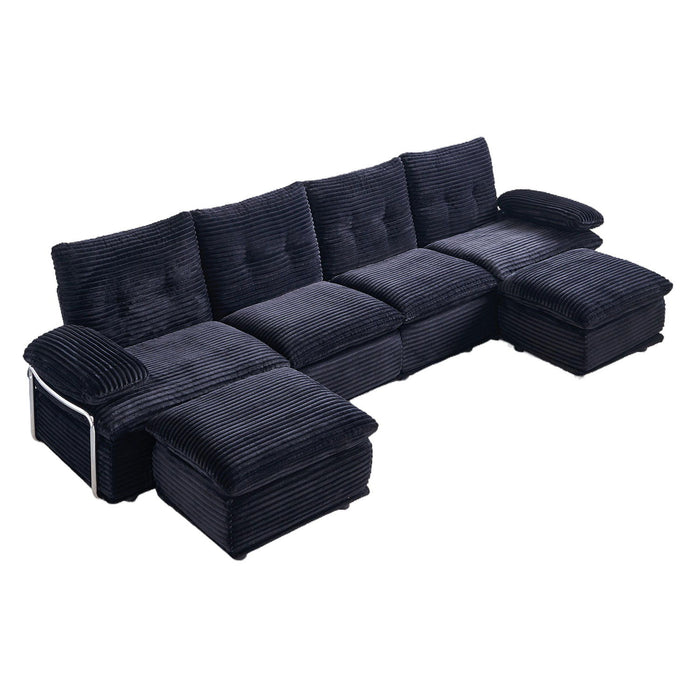 Upholstery Modular Sectional Sofa , 4 Seater With 2 Ottomans For Living Room - Black