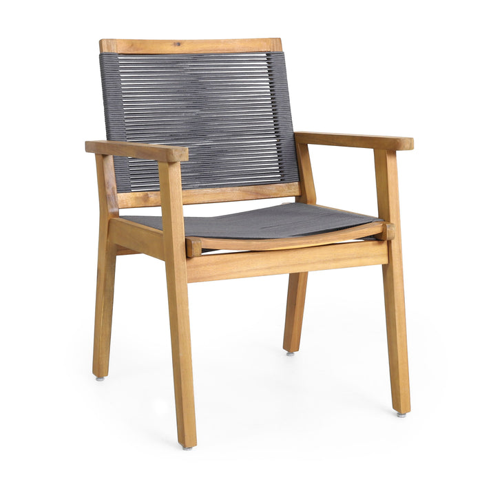 5 Piece Outdoor Dining Set With Table And Arm Chairs - Dark Gray / Light Teak / Teak