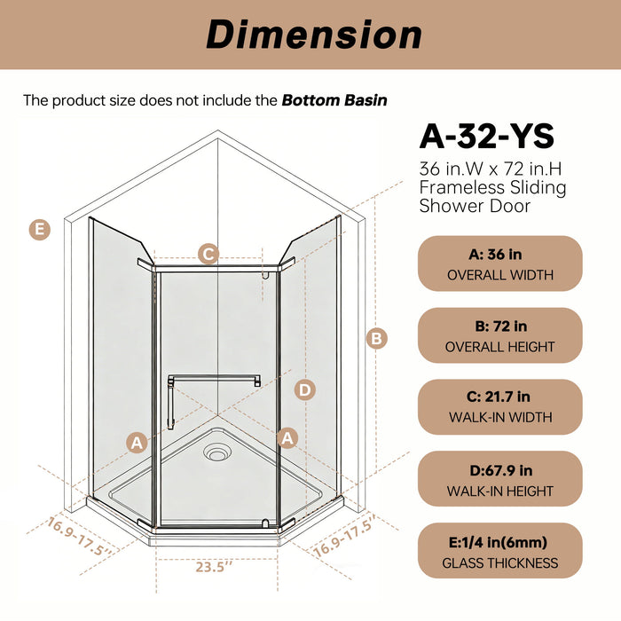 Frameless Neo Angle Shower Door WithTempered Glass