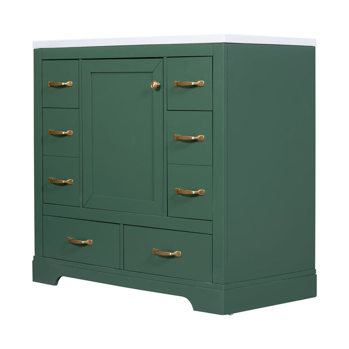 Modern Bathroom Vanity With Sink, 6 Drawers, Adjustable Shelf