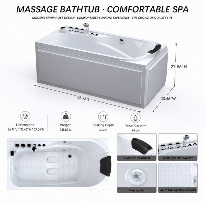 Xavier - Single Corner Massage Bathtub - Milk White