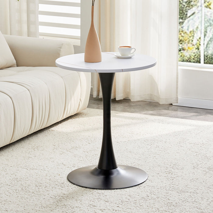 Round Dining Table With Thickened Engineered Wood Top And Metal Pedestal, 23.6" Diameter For Kitchen, Living Room, Small Spaces