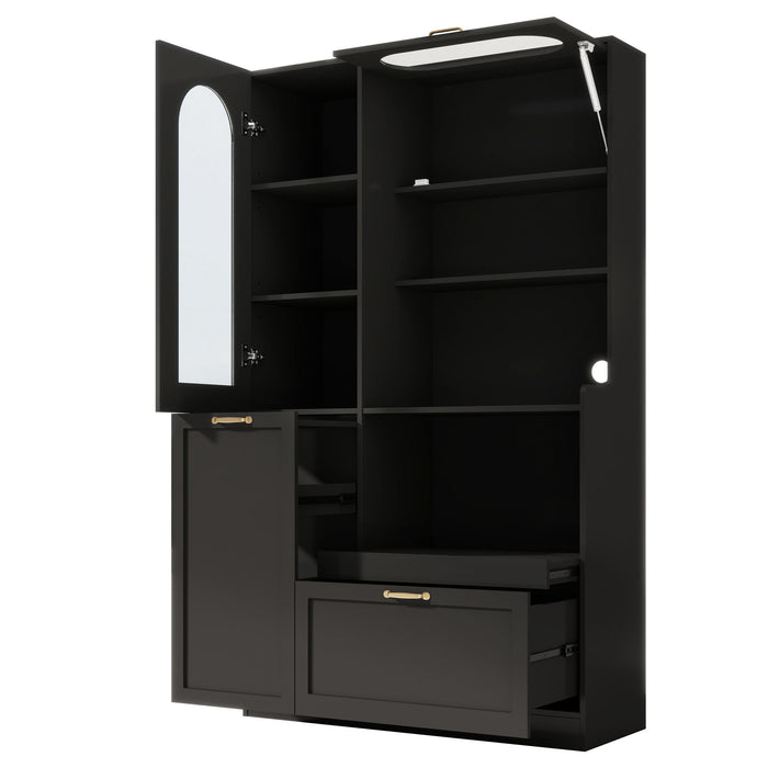 Tall Freestanding Kitchen Pantry Cabinet With Arched Glass Door