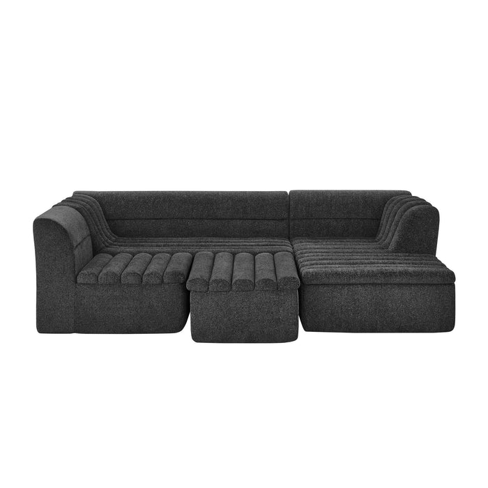 U-Shaped Modular Sectional Sofa With Chaise And Movable Ottoman With Wave-Shaped Armrest