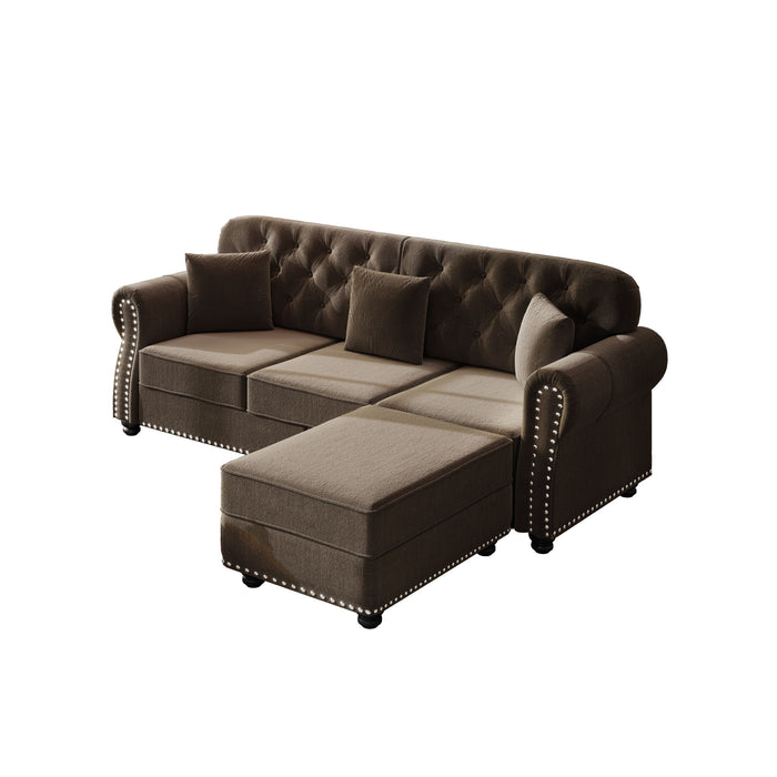 Upholstered Sofa Set With Nailhead Trim And Rolled Armrests, Includes Pillows