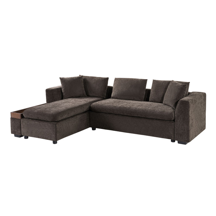 Modern L Shaped Sectional Sofa With Chenille Upholstery And Wooden Storage