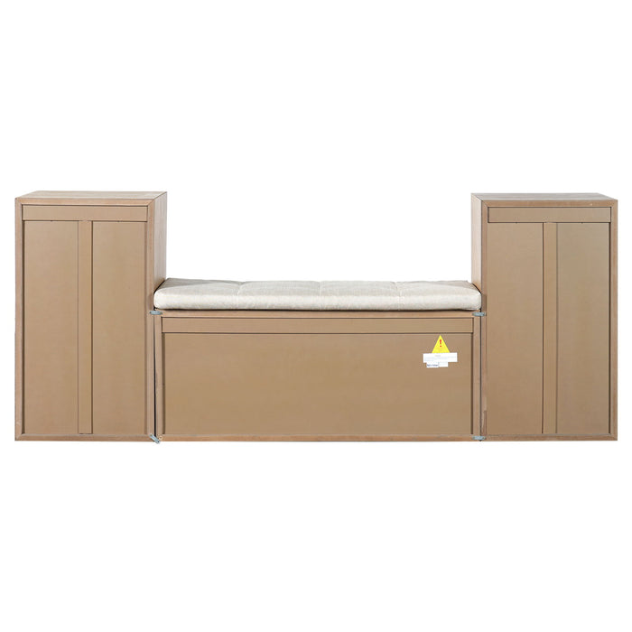 Entryway Storage Bench With Cushion, Drawers & Open Shelves