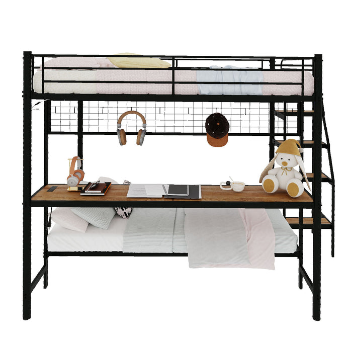 Bunk Bed With Built In Desk And LED Lighting