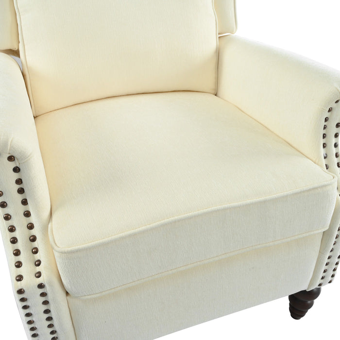 Push Back Recliner Chair Upholstered Recliner Armchair With Classic Wing Back And Solid Gourd-Shaped Legs