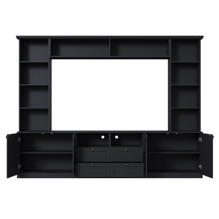 Farmhouse Elegant Entertainment Center Wall Unit With 4 Drawers